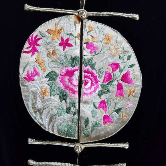 Vintage Grace Chaung NY Black Velvet Silk Embroidered Jacket Sz Large - Picture 4 of 4